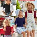 LessonZoo 3 Pack Girls Short Sleeve Shirts Ribbed Knit Crew Neck Tops Slim Fit Summer Basic Fashion Tees for Kids 5-14 Years(Black, Wine Red, Navy Blue,13-14 Years)