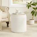 Royal Windsor Boucle Round Ottoman with Storage Set of 2,Small Foot Stool Ottoman for Living Room, Small Coffee Table,Vanity Stool with Storage for Bedroom, White, 14.8"D x 14.8"W x 17.3"H