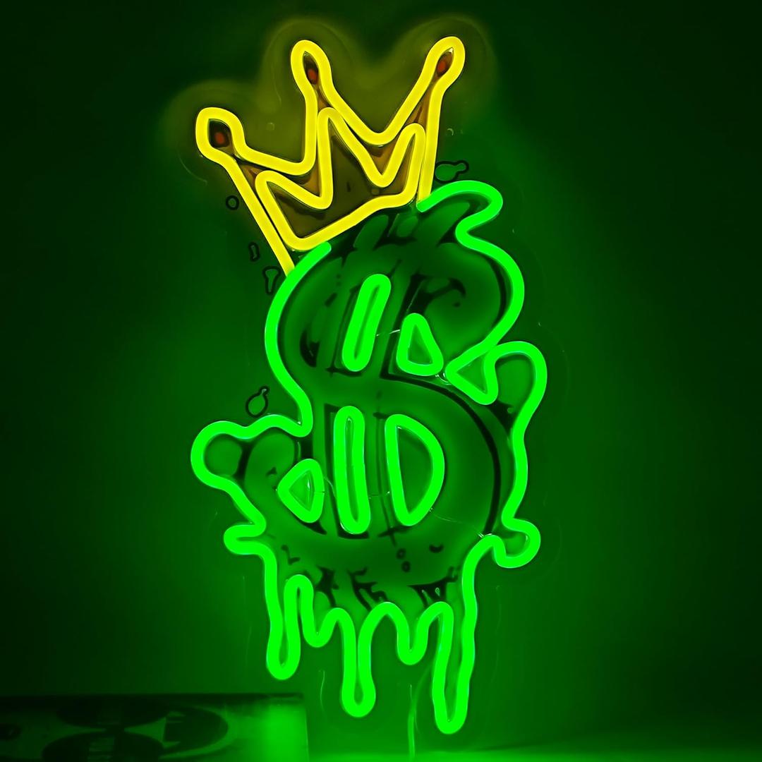 Money Neon Sign, Crown Dollar Neon Signs for Shop Store Wall Decor, Dimmable Dollar LED Neon Light Sign for Man Cave Game Room Bar Pub Party Decoration Gift for Money Lovers9.7" X 17.2"