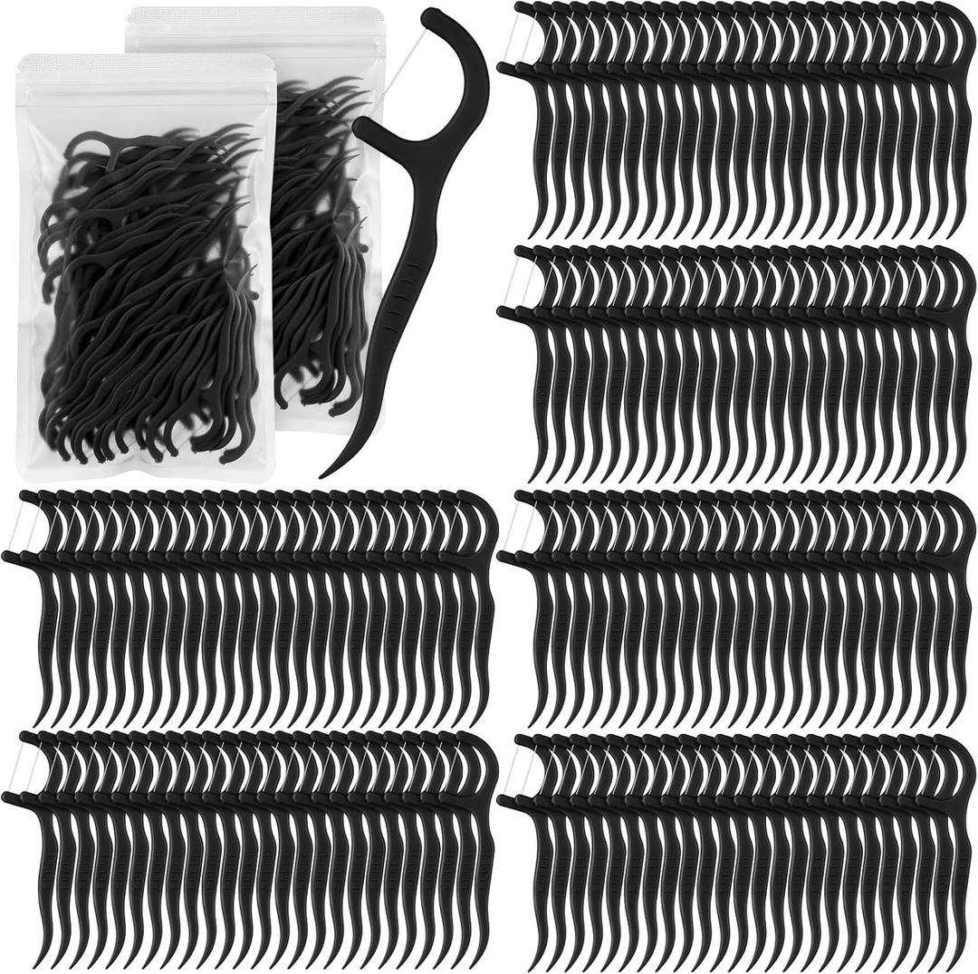 Baderke 600 Count Floss Picks Bulk Dental Flossers Picks for Adults Non Breakable Tooth Picks Flossers Teeth Cleaning Dental for Family Pack Travel(Black)