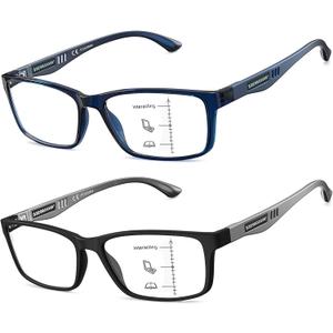 CARA Extremely Lightweight Progressive Multifocus Reading Glasses for Men No-Line Blue Light Blocking Computer Readers 2Pack, 2.50x