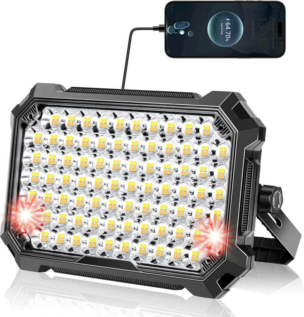 LED Work Light Rechargeable Outdoor, 13000mAh Work Flood Lights 10000LM with 4 Light Modes for Camp Essentials, IP65 Waterproof LED Lantern for Emergency, Power Outages, Car Repair, Tent