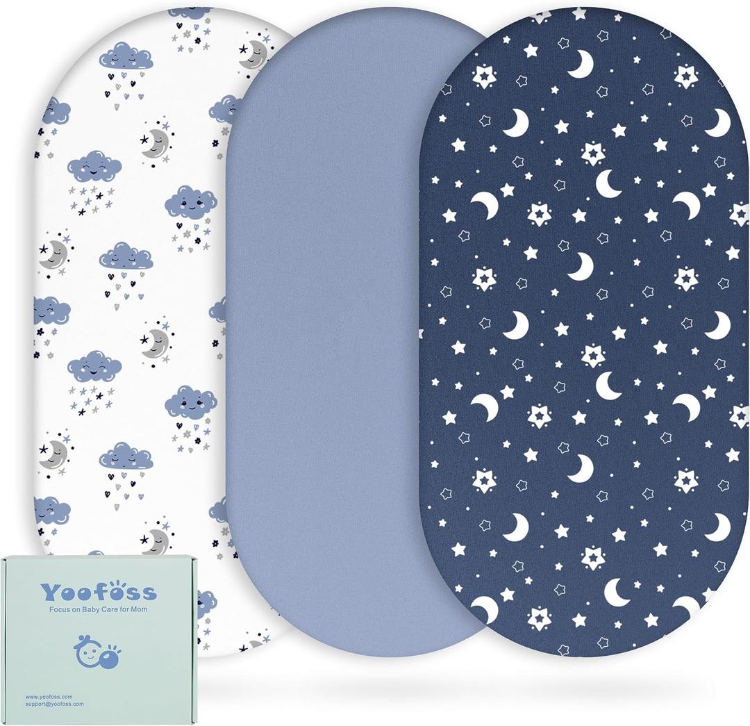 Yoofoss 3-Pack Bassinet Sheets for Boys 32x16 Universal Fit (Blue+Cloud)
Ultra Soft & Breathable, Fitted Mattress Sheets Set Compatible with Halo Bassinest Swivel Sleeper,Baby Delight,Angelbliss