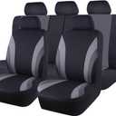 CAR PASS Line Rider Sporty Cloth 11PCS Universal Fit Car Seat Cover -100% Breathable with 5mm Composite Sponge Inside,Airbag Compatible,3zipper Bench(Full Set, Black and Gray)