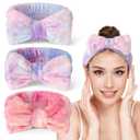LADES Soft Skincare Headband Adjustable, Comfortable & Stretchy Fabric, Cute Patterns for Makeup, Facial Non-Slip, Headband for Hair Control (3 pack-Gradient Pink, Red, Purple)