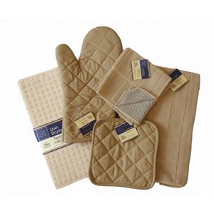Kitchen Towel Set with 2 Quilted Pot Holders, Oven Mitt, Dish Towel, Dish Drying Mat, 2 Microfiber Scrubbing Dishcloths (Toffee)