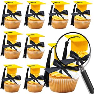 2 x Gyufise 24Pcs 3D 2026 DIY Graduation Cap Cupcake Toppers and 24Pcs Diploma Picks 2026 Congrats Grad Cupcake Picks with Tassels for School Boys Girls Graduate Party Decorations Supplies Gold Black