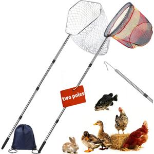 2-Pack Stainless Steel Adjustable Poultry Catching Net, 47" to 106" Adjustable Length, Heavy Duty Capture Net for Chickens Ducks Geese Birds & Fish, Includes 2 Nets & 2 Poles