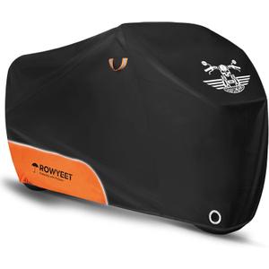 Motorcycle Cover Waterproof Outdoor Storage with Lock-Holes, Zipper Storage Bag & Night Reflective Design, All Season Protection Powersports Vehicle Covers Fits up to 96.5" Motorcycles (210D Orange)