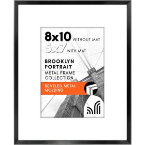 Americanflat 8x10 Metal Picture Frame with Tempered Glass - Use as 5x7 Frame with Mat or Display 8x10 Photo Without Mat - Brooklyn Collection - Picture Frames for Tabletop or Wall - Black