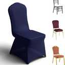 Trlyc 100 Pcs Spandex Chair Covers for Dining Chairs Stretch Polyester Dining Chairs Slipcovers for Wedding Party Decor Banquet Flat-Front Chair Cover (Navy Blue) (Navy Blue-for Banquet)