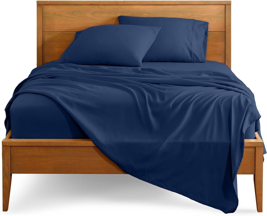 Bare Home Queen Sheet Set - Luxury 1800 Ultra-Soft Microfiber Queen Bed Sheets - Double Brushed - Deep Pockets - Easy Fit - 4 Piece Set - Bedding Sheets & Pillowcases (Queen, Dark Blue)