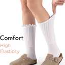 HONGTEYA Ruffle Socks for Women Cotton Slouchy Crew Socks for Boot Sneakers Mid Calf Frilly Size 5-11 (White)