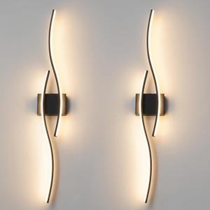 Hardwired Modern Wall Sconce set of Two with Remote Control, Dimmable LED Wall Sconces Lighting set of 2, Big Size Black Wall Light, LED Wall Lamp for Bedroom Living Room Bathroom 40.5" Length