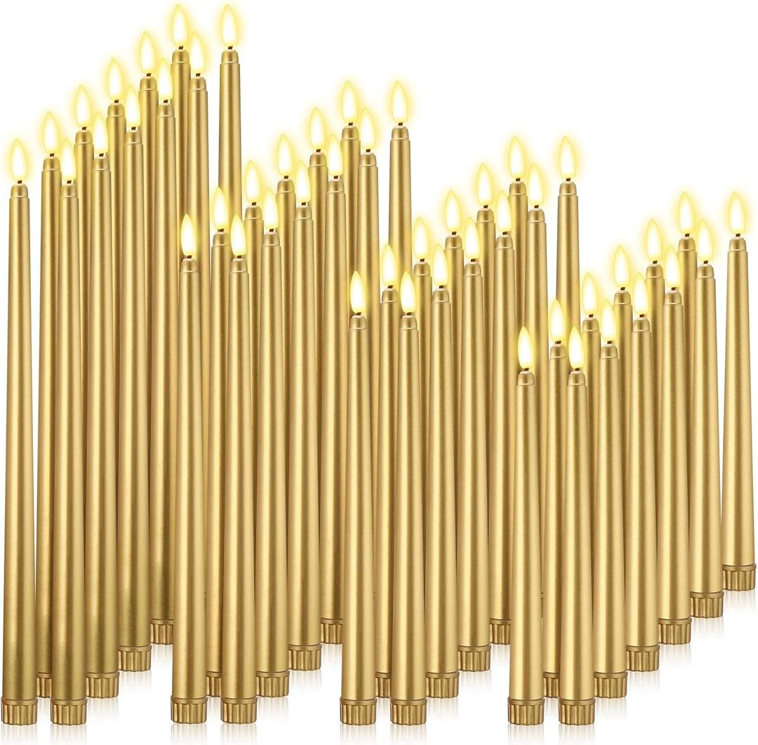 48 Pcs Flameless LED Taper Candles Battery Operated Candles 4 Sizes of 8.5'', 9.65'', 10.83'', 12.8'' Flameless Candlesticks Flickering for Halloween Christmas Church Wedding(Golden)