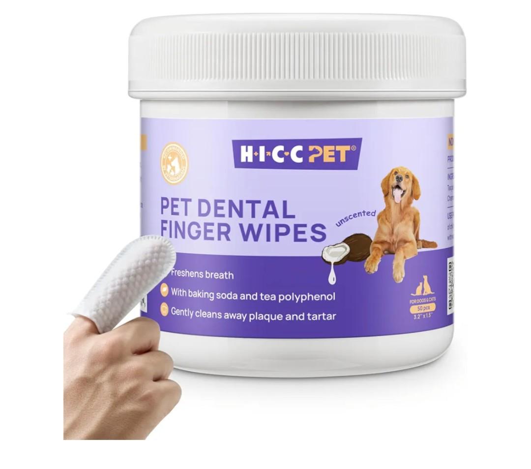 HICC Pet Teeth Cleaning Wipes for Dogs & Cats, Vet-Recommended Remove Bad Breath & Plaque & Tartar Buildup, Dog Tooth Brushing Kit, Dog Breath Freshener, Dogs Toothbrush & Toothpaste Alternatives