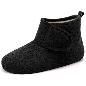 L-RUN Womens Mens House Slippers Non-Slip Warm Booties Slippers for Indoor and Outdoor Lighweight House Shoes Washable (Black)
