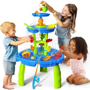 CozyBomB Water Table for Toddlers 3-5 | Outdoor Toys Water Play Table, Magnetic Fishing Toy Game, Summer Splash Pond Showers Sand Activity, Sensory Party Birthday Gift Kids Ages 4-8 9-12