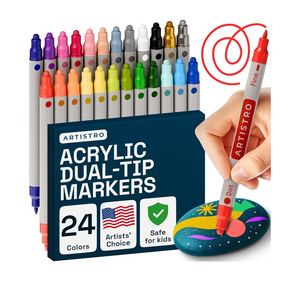 ARTISTRO Vibrant Acrylic Paint Markers for Rock, Fabric, Glass, Wood, Paper, Ceramic, Canvas & More - 24 Dual-Tip Acrylic Paint Pens (Dot & Fine) - Smooth Flow, Quick Dry, Low-Odor