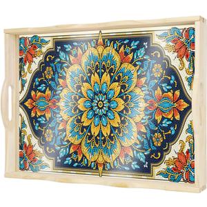DOTSOPS DIY Diamond Painting Serving Tray with Handle for Adults 5D Diamond Art Kits for Beginners Full Drill Diamond Dots Gem Arts and Crafts Special Shape Living Room 12 x 16 Inches Mandala