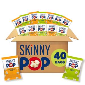 SkinnyPop Popcorn, Original and Dairy-Free White Cheddar Variety Pack, Whole Grain Snack, 0.5oz (40ct) (BBD 10/24/2026)