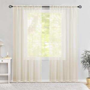 Semi Voile Sheer Curtains 90 Inches Long 2 Panels Rod Pocket Window Treatment for Living Room Bedroom Dining Room (Ivory 52" W x 90" L)