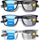 Hubeye Photochromic Progressive Reading Glasses for Men and Women Ultralight Flexible Anti-Blue Light Readers （Navy blue+Clear+Black，+1.5）