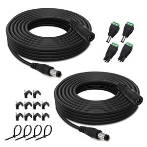 2PCS 33FT(10m) 12V DC Power Extension Cord with Power Jack Adapter Connectors(2 x Male + 2 x Female) 5.5mm x 2.1mm DC Power Adapter Extension Cord and Cable Wire Ends Plug HE030-2