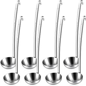 8pcs Stainless Steel Ladle 8 Oz Soup Ladle 14" long Spoon Heavy-Duty Metal Spoon Sets big spoons for cooking Serving Soups, Gravy, Portioning, Stirring