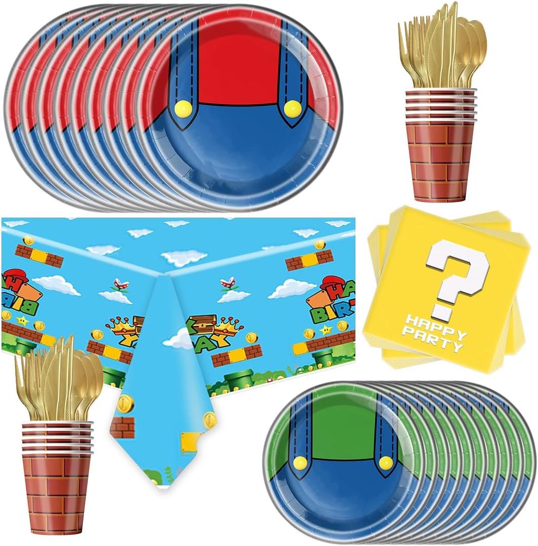 81Pcs Super Brother Party Tableware Set, Super Brother Party Decoration, Super Brother Birthday Party Supplies