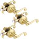 Bonpoly 2 Pack Privacy Door Handle Interior, Gold Door Handle Without Key, Bed and Bath Door Knobs, Brass Door Lever for Right-Hand Doors, Modern Wave Design Set of 2