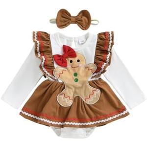 YINGISFITM Baby Girl Christmas Outfit Long Sleeve Romper Dress Santa Onesie Newborn Christmas Clothes for Girls Size 13-18 M