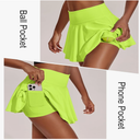 PINSPARK Tennis Skirts for Women Pleated Athletic Skort Lightweight Golf Skirts with Shorts Pocket Workout Pickleball (XS, Green Citrine)