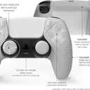 SensePro PS5 Controller Skin | Dock Compatible, Soft Flat Anti-Slip Studded Silicone Gel Grip Cover for Playstation 5 Dualsense, Rubber Protector Plus 8 Raised Thumb Grip Caps (PS5 White)