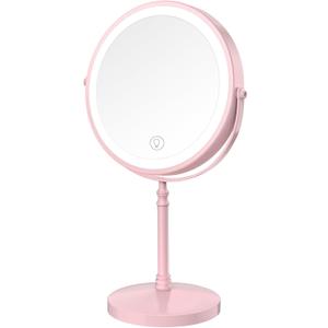 DEIOVWXS Makeup Mirror, 3000mAh Rechargeable Double-Sided Magnifying Vanity Mirror with 3 Colors, 1X/10X, Adjustable Brightness, Gifts for Mom, Mothers Day, Women, Wife, Girls, Dorm Room Essential (Pink)