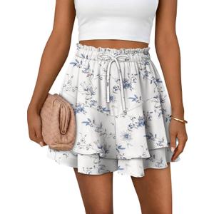 BETTE BOUTIK Womens Summer Chiffon Shorts Flowy Floral Casual Tennis Skorts Ruffle Mini Skirts (White, L)