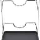 OVAQUIXI Pot Lid Holder, 2 in 1 Stainless Steel Kitchen Organizer for Pot Lids and Utensils for Countertop Storage (2 Tier)