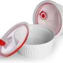 22 oz Ramekins with Lids 6 PCS, Porcelain Ramekins Dishes for Souffle,Creme Brulee, Pudding, Custard Cups,Bakeware Bowls Set for Baking,Oven Safe, White (5.8 inch)