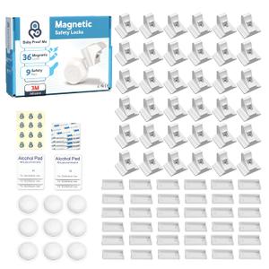 Baby Proof Me 36-Pack Magnetic Cabinet Locks, Baby Proofing Child Safety Locks with 9 Keys, No-Drill 3M Adhesive for Cabinets & Drawers White