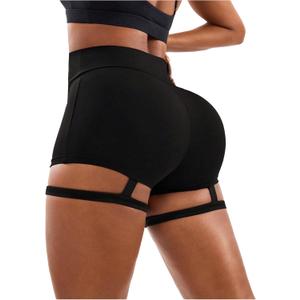 OYOANGLE Women's High Waisted Garter Shorts Skinny Cut Out Booty Butt Lifting Gym Yoga Shorts, Size:Small