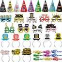 ceiba tree Happy New Years Eve 2026 Party Supplies Favors NYE Decorations Accessories New Year 9 Paper Hats 9 Paper Headbands 9 Felt Plastic Frame Glasses 9 Noisemakers