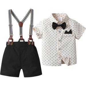 Baby Boys Shorts Sets,Infant Shirt + Shorts + Bow Tie + Suspenders,Toddler Summer Gentleman Outfits (4-5T, Light Khaki+black) Baby Boys Shorts Sets,Infant Shirt + Shorts + Bow Tie + Suspenders,Toddler Summer Gentleman Outfits (4-5T, Light Khaki+black)