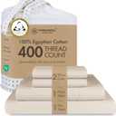 Threadmill Egyptian Cotton Queen Sheet Set | 100% Certified Egyptian Cotton Bed Sheets for Queen Size Bed | Queen Bed Sheets Set with Snug Fit 16" Deep Pocket | Soft Cooling Sateen Bedding Set | Beige (Light Beige Solid)