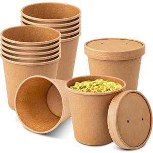 PakTalk Paper Soup Bowls with Lids, Disposable Ice Cream Cups Kraft Paper Soup Bowls 26oz To Go Soup Containers with Lids for Hot Soups, Food Storage, Ice Creams(10 Sets, 26 oz)