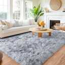 Rugs for Living Room, Ultra Fluffy Fuzzy Shag 6x9 Area Rug for Bedroom, Modern Plush Soft High Pile Upgrade Non-Slip Carpet for Kids Girls and Boys, Dorms, Home Decor, Tie-Dyed White Grey