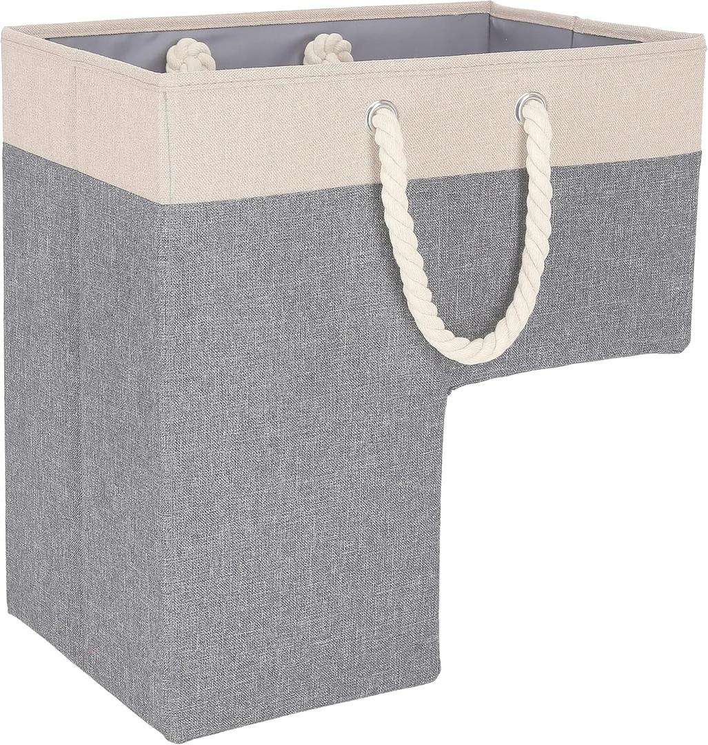 Stair Basket 16" x 16" x 10" Basket for Stairs with 3 Foldable Sections, Durable Cotton Collapsible Storage Bins, Stair Storage Organizer