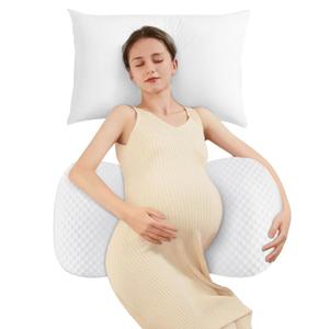 Pregnancy Pillow Cooling for Sleeping, Detachable and Adjustable Double-Sided Support Maternity Pillow Skin-Friendly for Pregnant Women Back, HIPS, Legs(30Slope Design Verified by Expectant Mothers) (White)