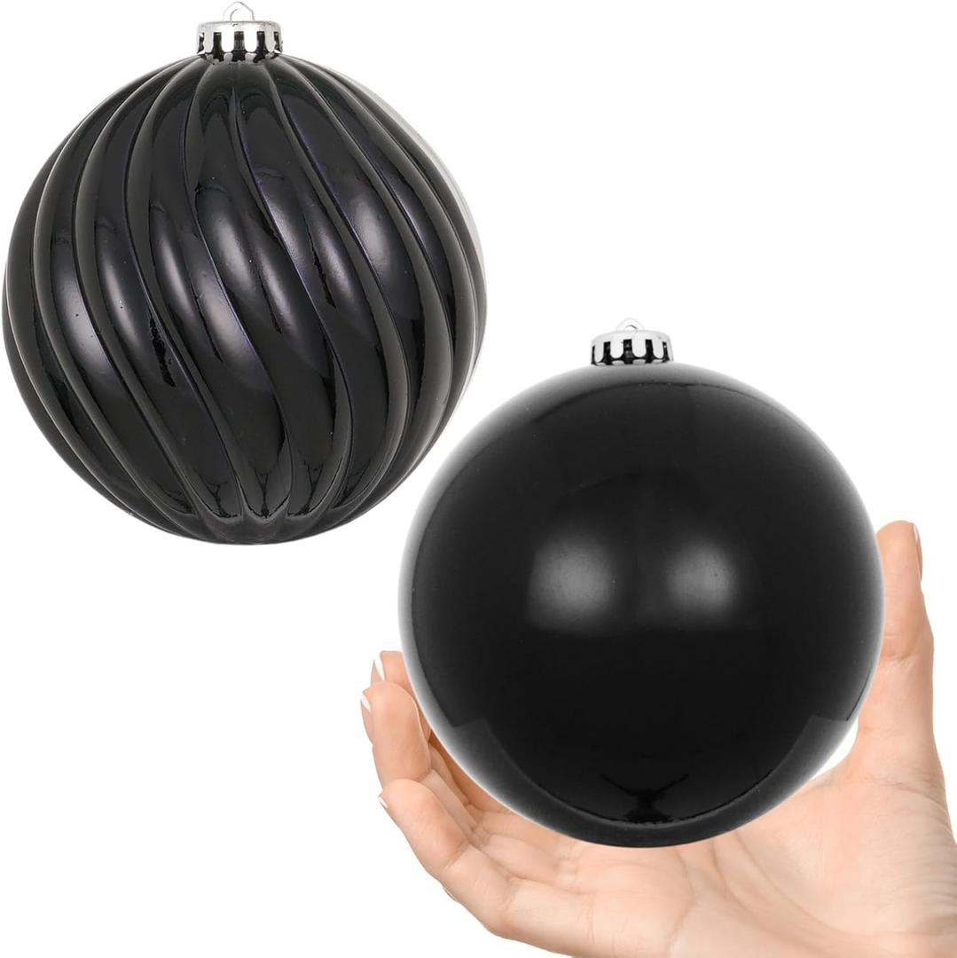 6in Large Christmas Ornaments Shatterproof Christmas Ball Ornaments Giant Hanging Balls MercuryDecorations for Holiday(Black,2pc)