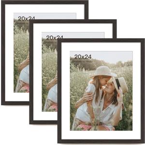 20x24 Picture Frame with Mat for 16x20 Set of 3, Distressed Black Wood Grain 20x24 Frame for Wall Mounting (3 Pack, Black)