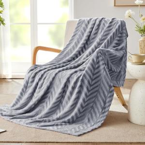 Whale Flotilla Flannel Fleece Throw Blanket for Couch Sofa Bed, Lightweight Breathable Soft Throws Plush Fluffy Chevron Design Decorative Blankets for All Season, 50x60 Inch, Silver Grey